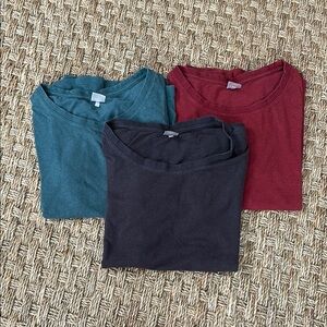 Set of Three Tees in charcoal, red, and teal